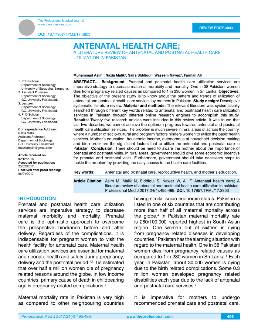 literature review on antenatal care pdf