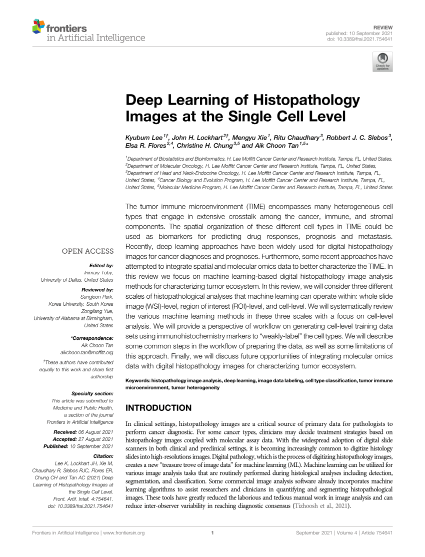 Pdf Deep Learning Of Histopathology Images At The Single Cell Level 