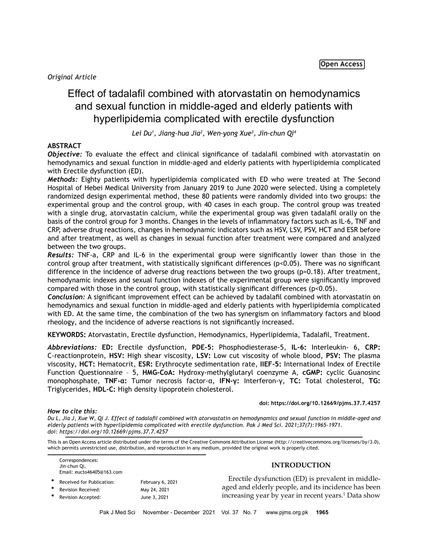 PDF Effect of tadalafil combined with atorvastatin on