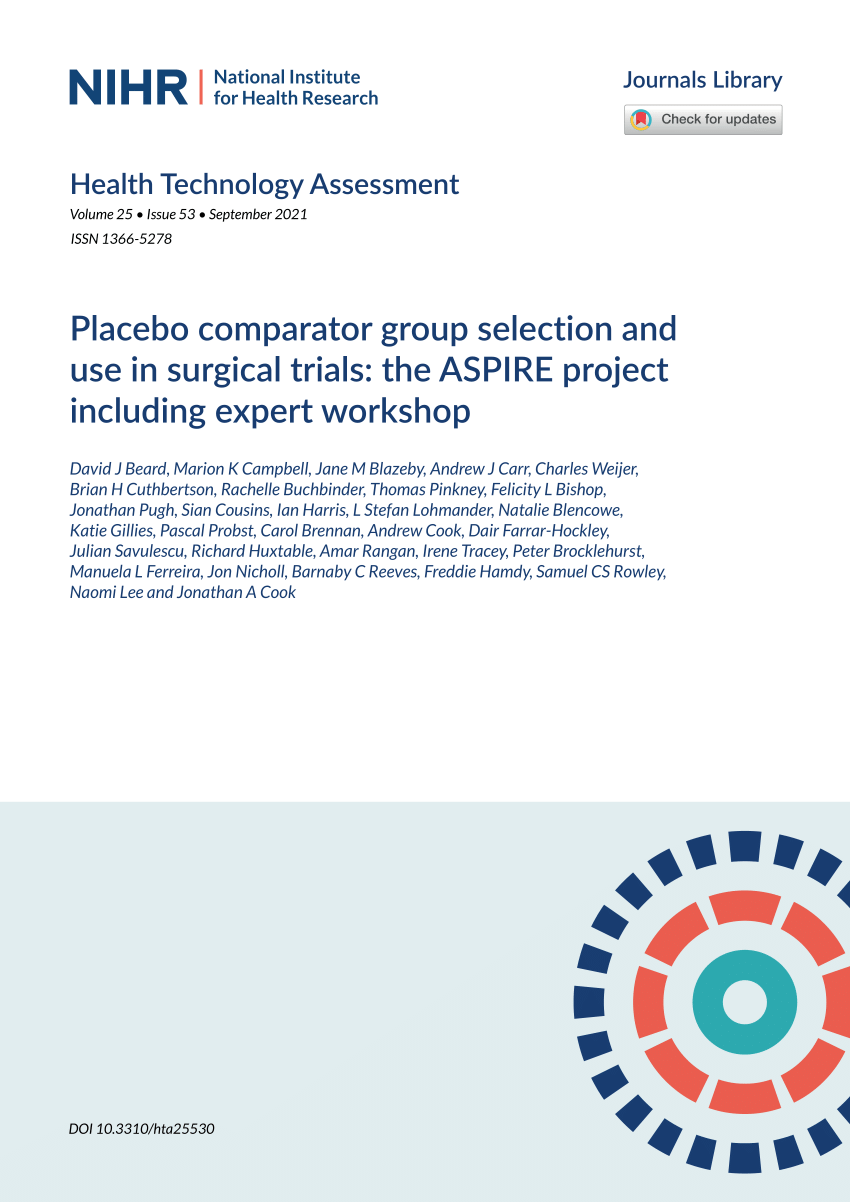 The use of placebos in controlled trials of surgical interventions: a brief  history - KA Wartolowska, DJ Beard, AJ Carr, 2018
