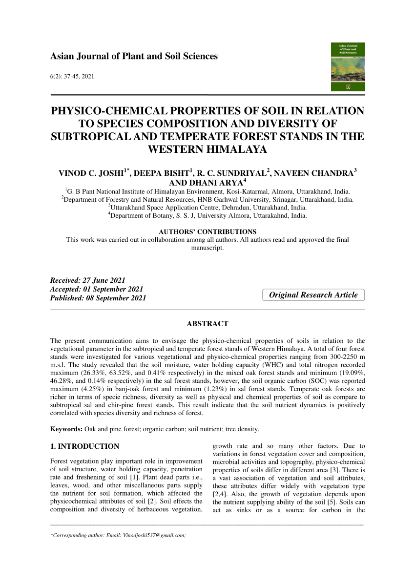 PDF) Physicochemical Properties of Soil under Different Forest