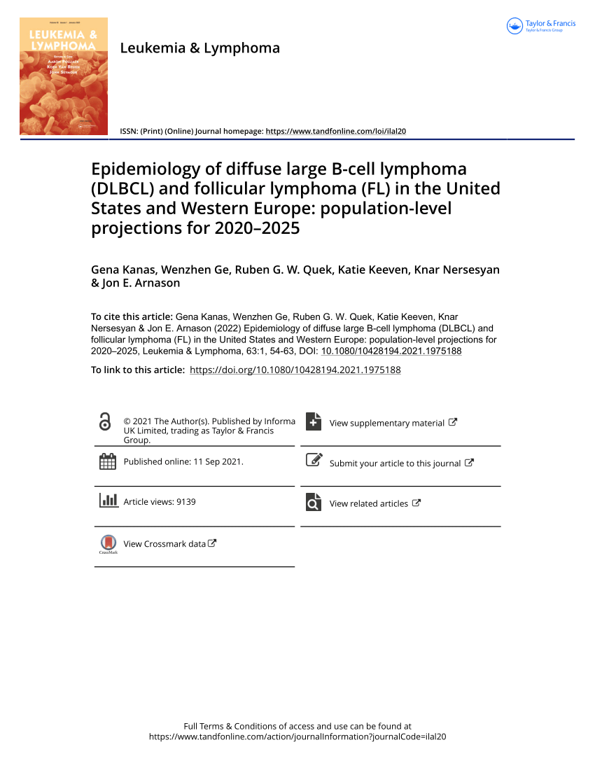 (PDF) Epidemiology of diffuse large Bcell lymphoma (DLBCL) and