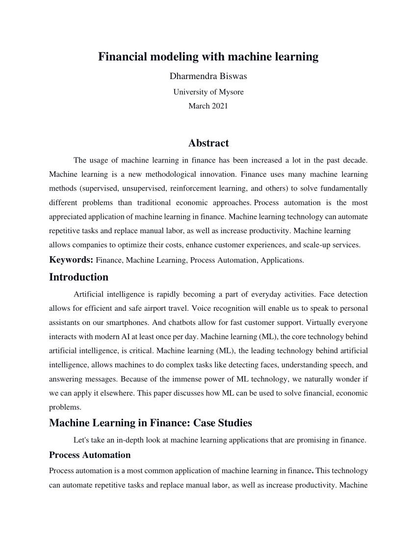 machine learning finance thesis