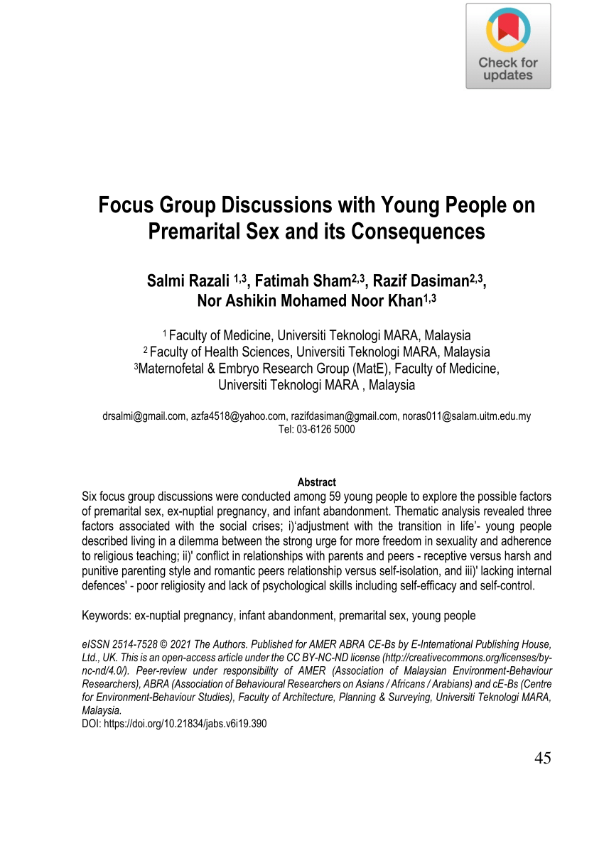 PDF) Focus Group Discussions with Young People on Premarital Sex and its  Consequences