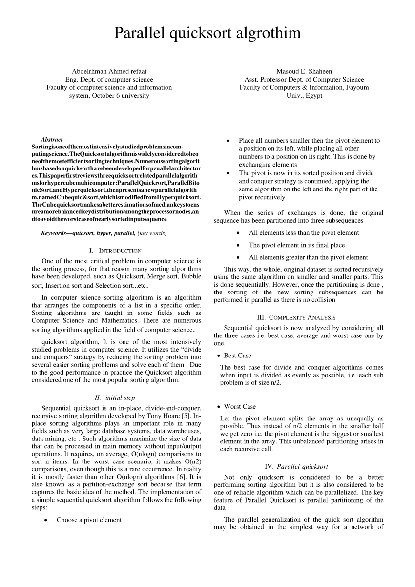 Pdf Parallel Quicksort Algorithm