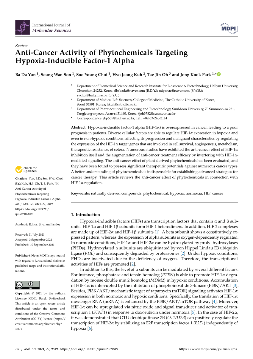 PDF) Anti-Cancer Activity of Phytochemicals Targeting Hypoxia 