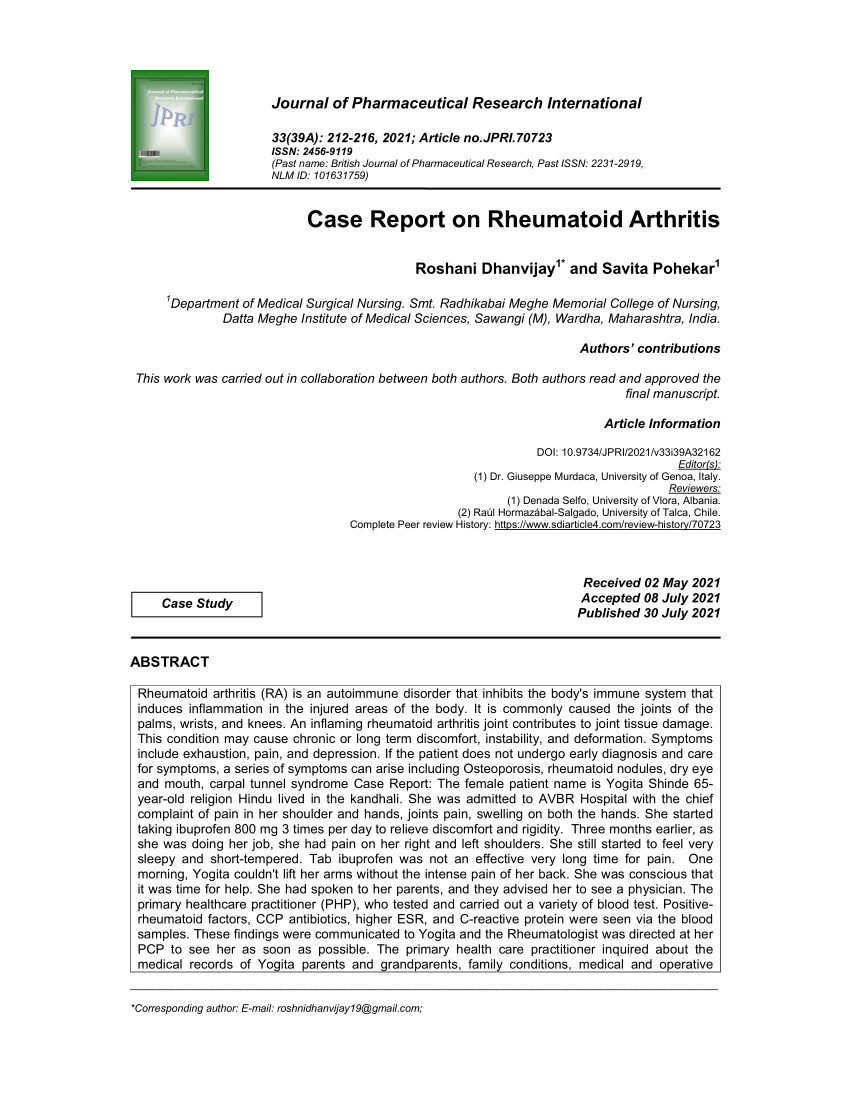 case study of patient with rheumatoid arthritis