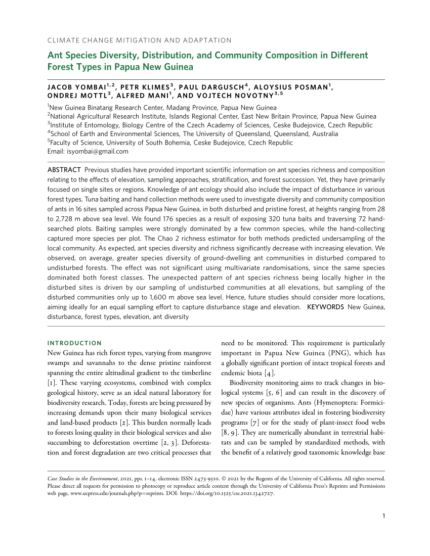 ant diversity research papers