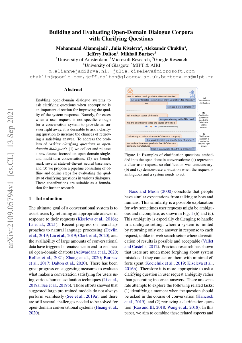 PDF) Building and Evaluating Open-Domain Dialogue Corpora with