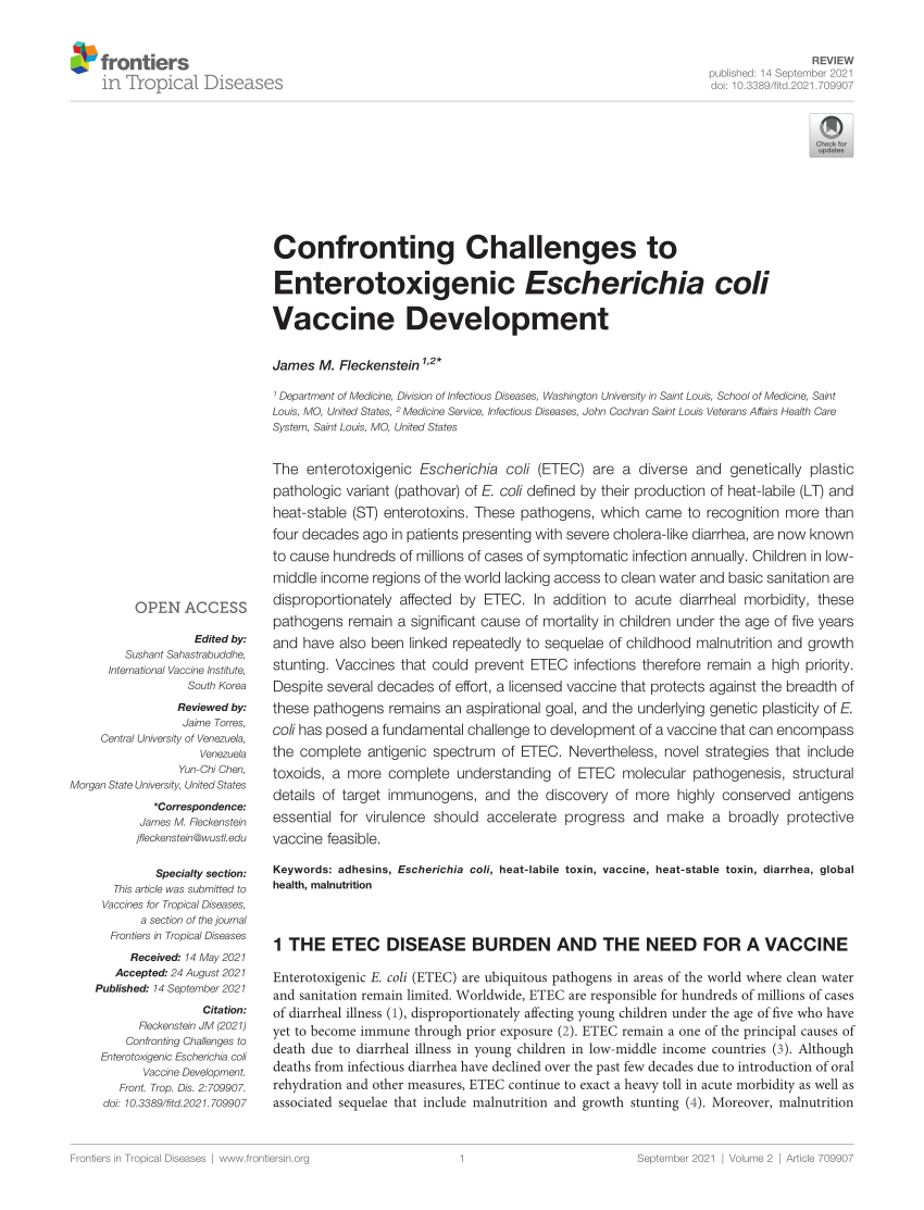 (PDF) Confronting Challenges to Enterotoxigenic Escherichia coli ...