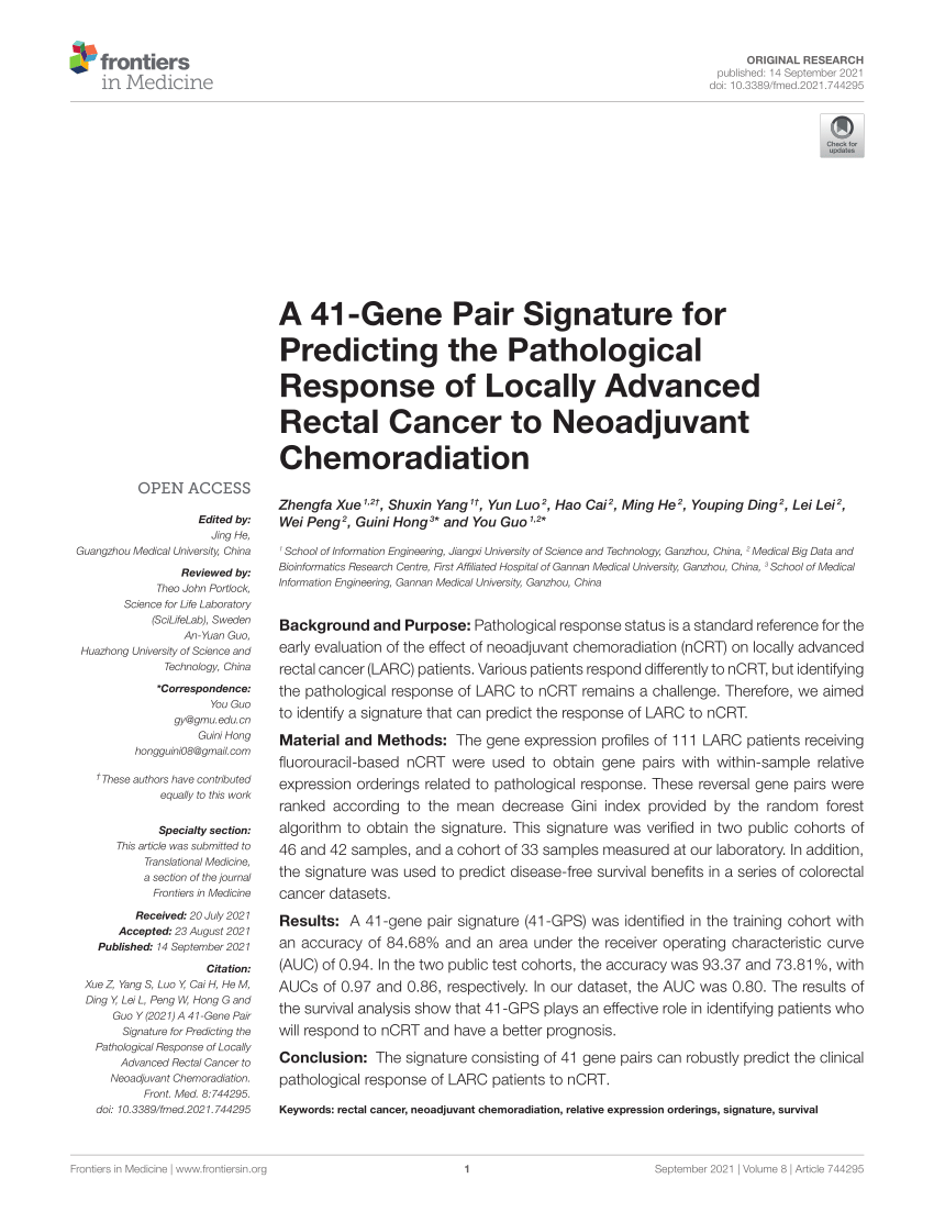 PDF) A 41-Gene Pair Signature for Predicting the Pathological 
