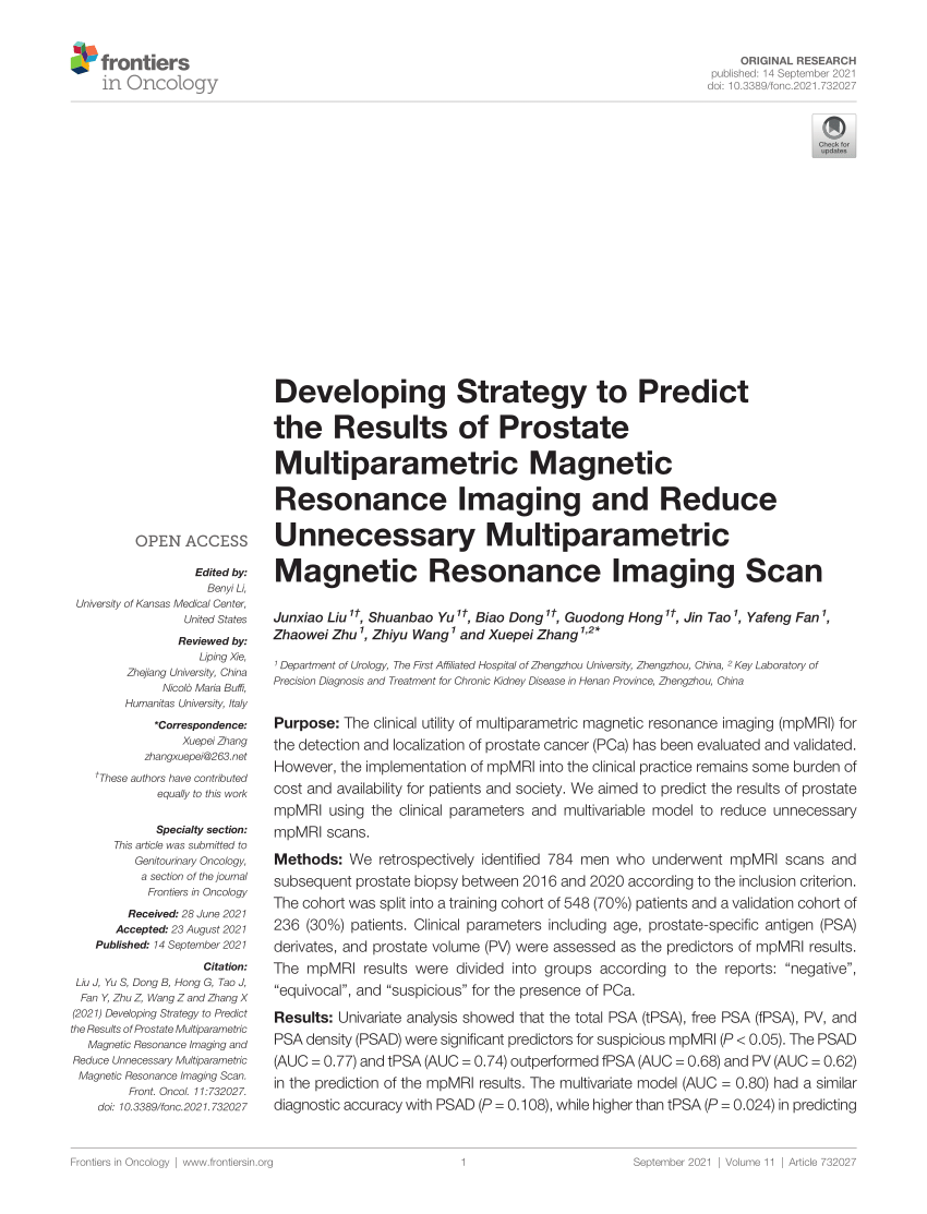 Frontiers  Multiparametric magnetic resonance imaging-derived