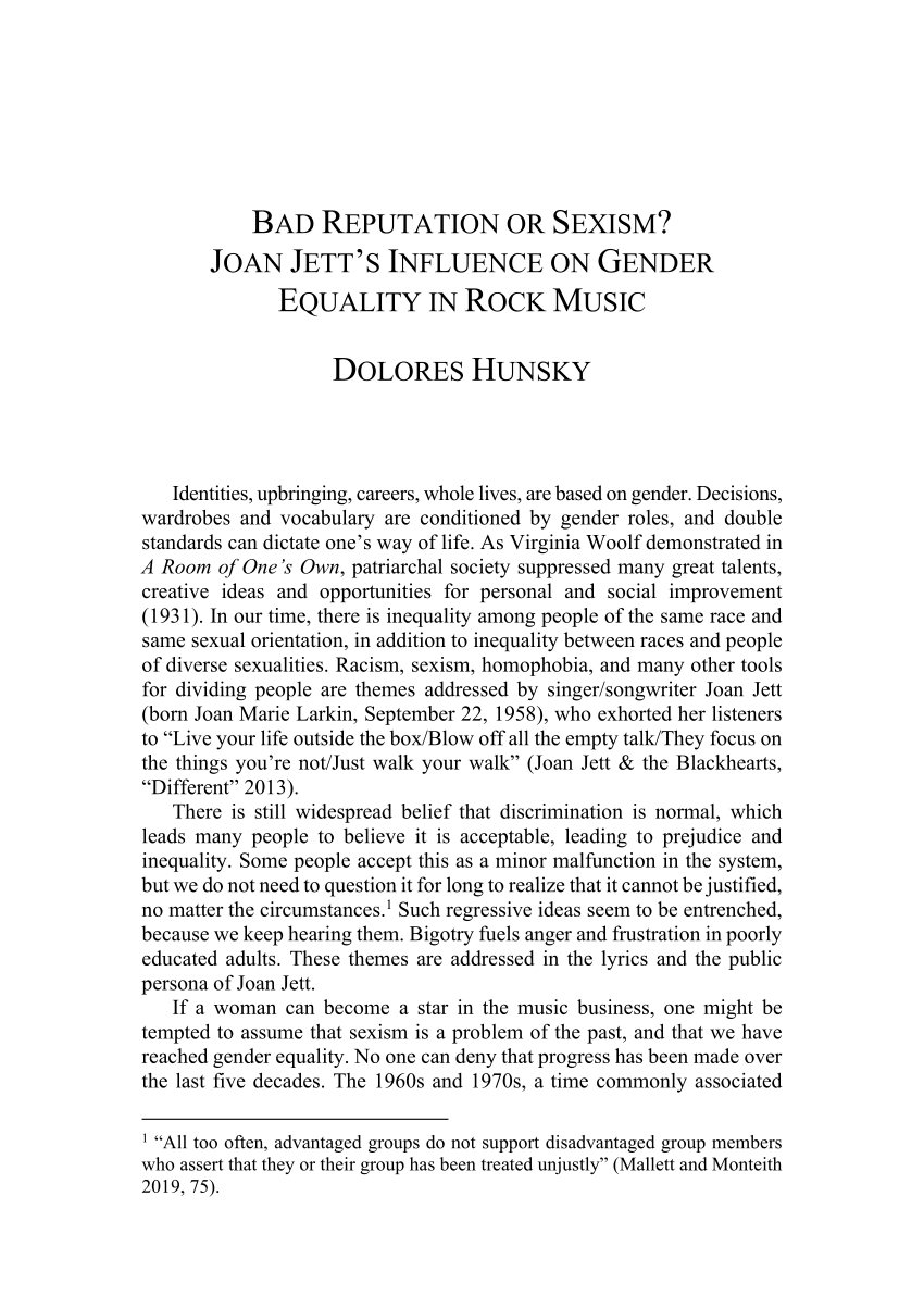 Pdf Bad Reputation Or Sexism Joan Jett S Influence On Gender Equality In Rock Music