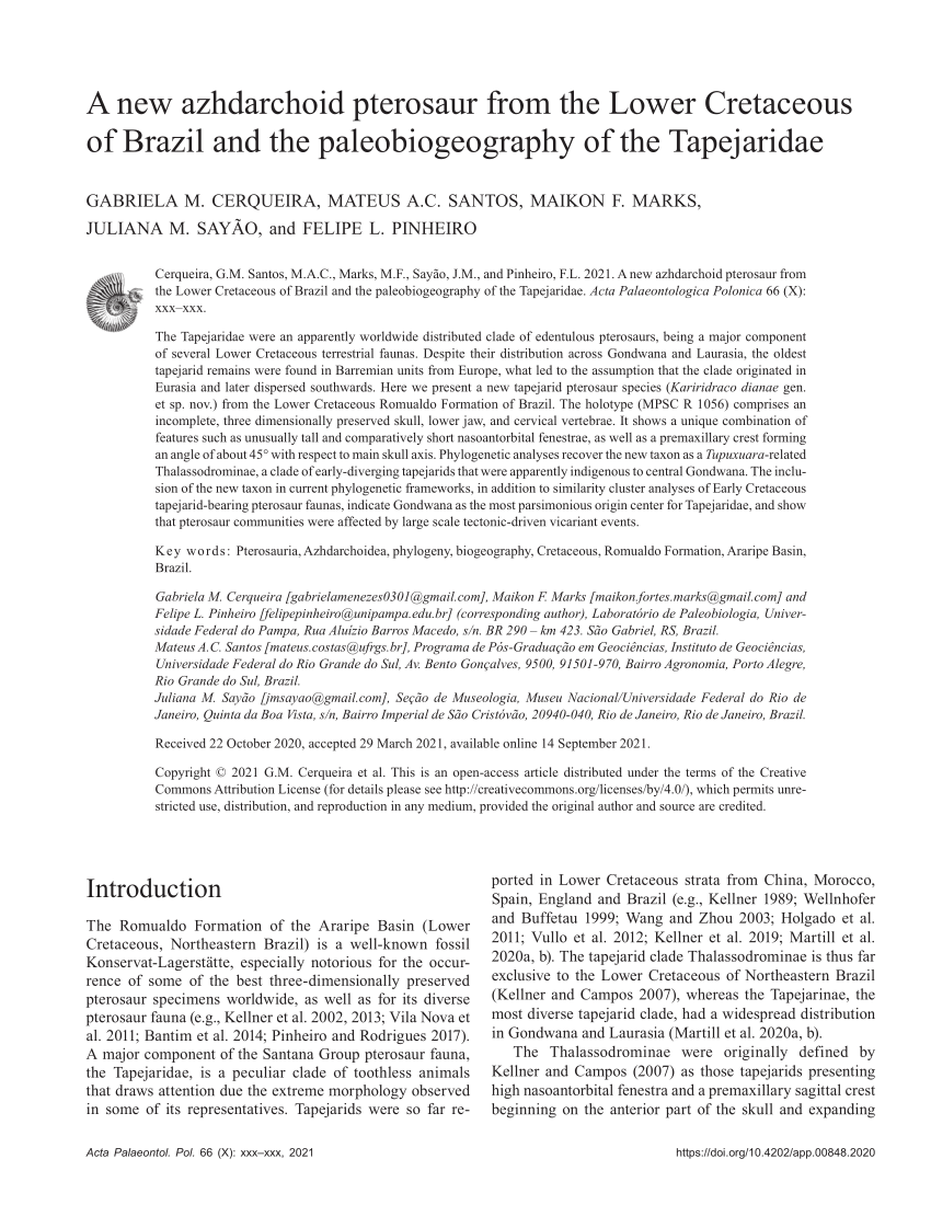 PDF] A New Crested Pterosaur from the Early Cretaceous of Spain: The First  European Tapejarid (Pterodactyloidea: Azhdarchoidea)