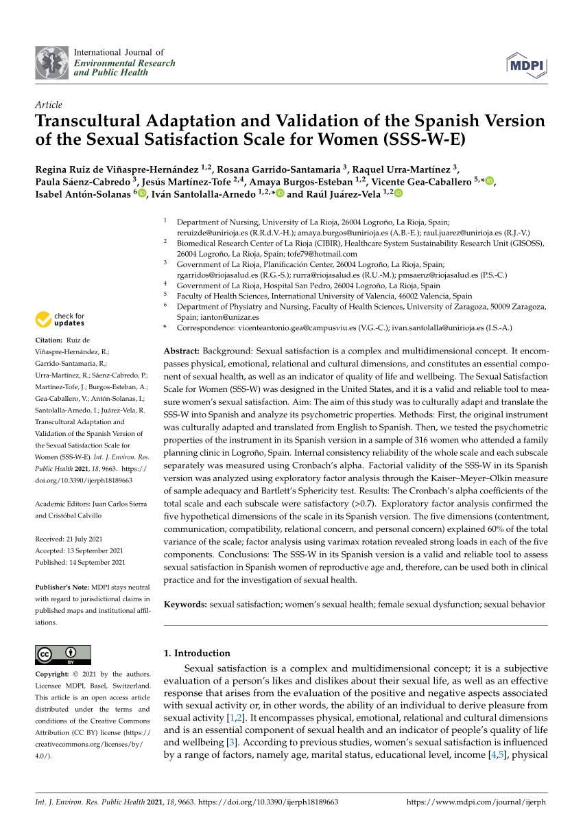 Pdf Transcultural Adaptation And Validation Of The Spanish Version Of The Sexual Satisfaction 9530