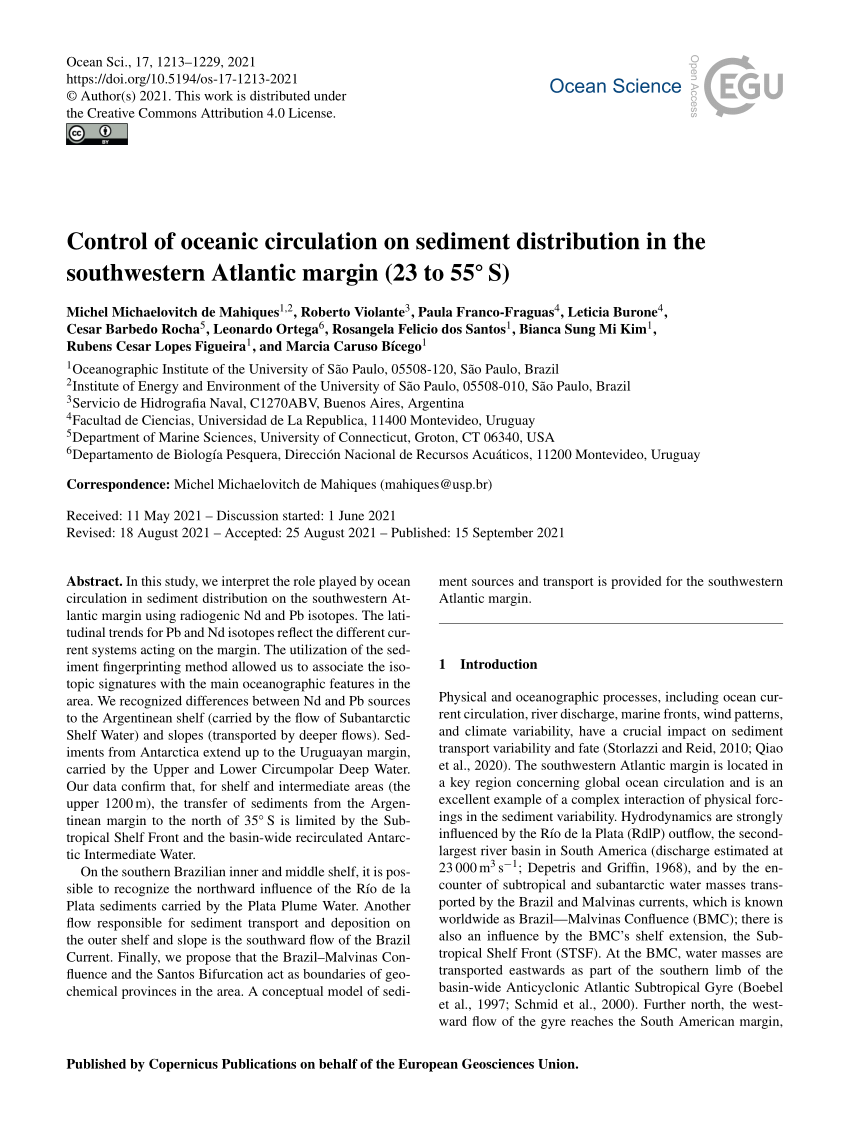 Særlig gå på pension kone PDF) Control of oceanic circulation on sediment distribution in the  southwestern Atlantic margin (23 to 55 • S)