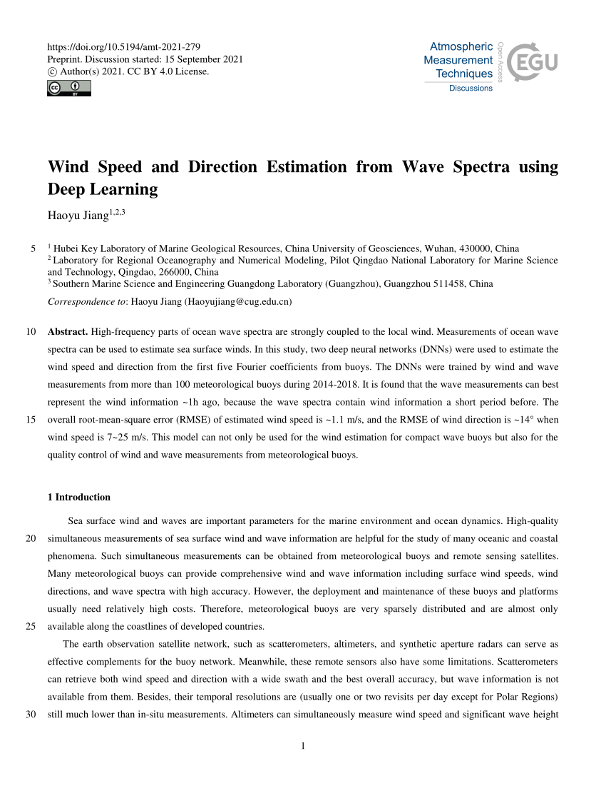 AMT - Wind speed and direction estimation from wave spectra using deep  learning
