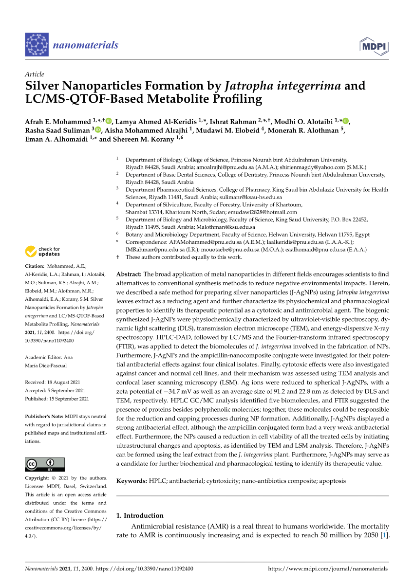 (PDF) Silver Nanoparticles Formation by Jatropha integerrima and 