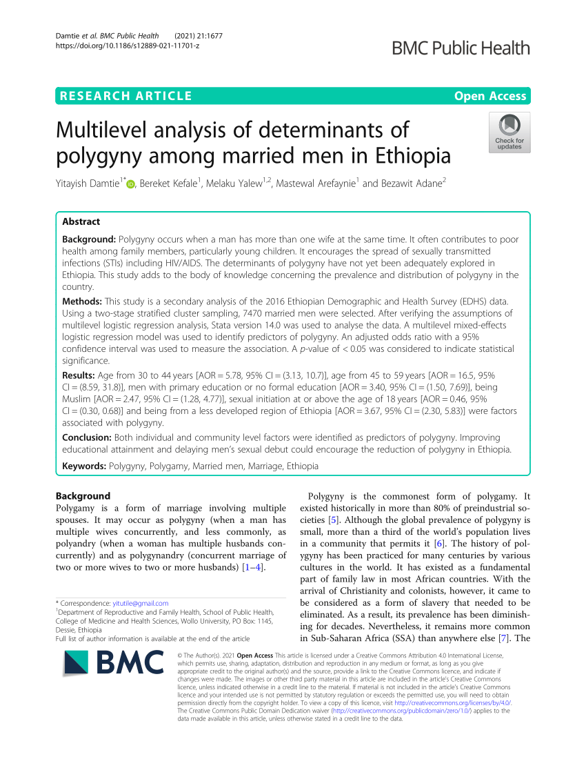 (PDF) Multilevel analysis of determinants of polygyny among married men in Ethiopia pic