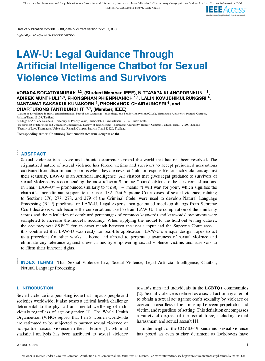 Pdf Law U Legal Guidance Through Artificial Intelligence Chatbot For Sexual Violence Victims