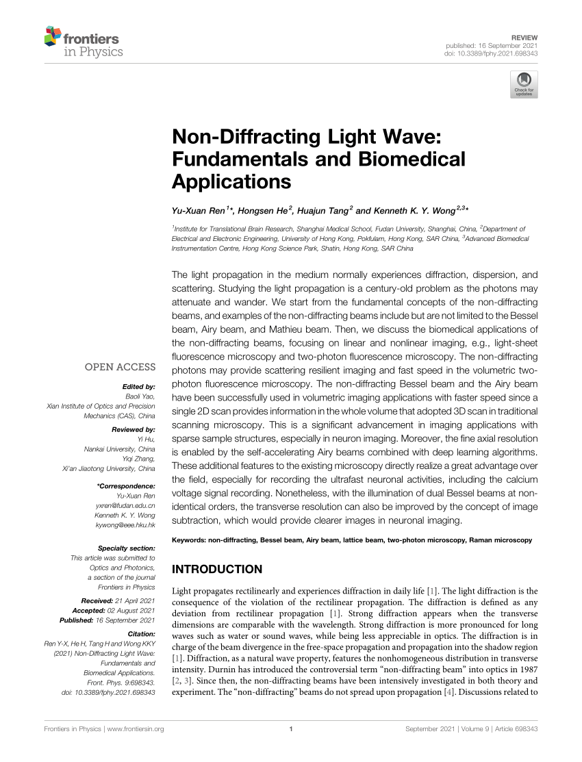 PDF) Non-Diffracting Light Wave: Fundamentals and Biomedical 