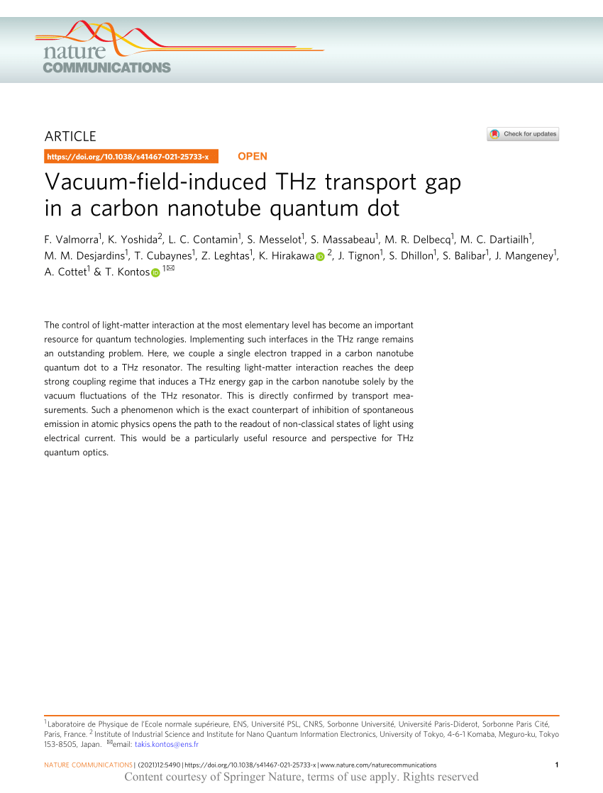 PDF) Vacuum-field-induced THz transport gap in a carbon nanotube