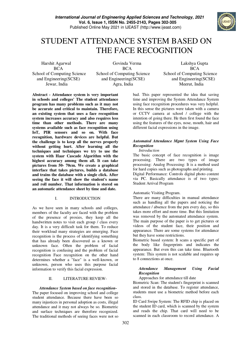 face recognition attendance system research paper