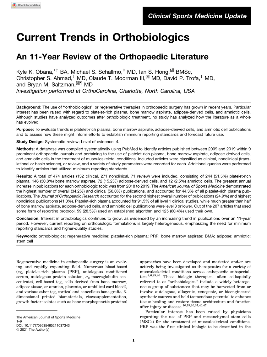 Orthobiologics/Stem Cell Therapy & PRP - The Institute for Athletic Medicine