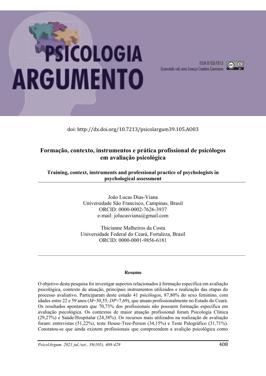 Pdf Formação Contexto Instrumentos E Prática Profissional De Psicólogos Em Avaliação Psicológica 4383