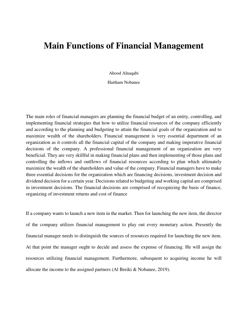 Pdf) Main Functions Of Financial Management