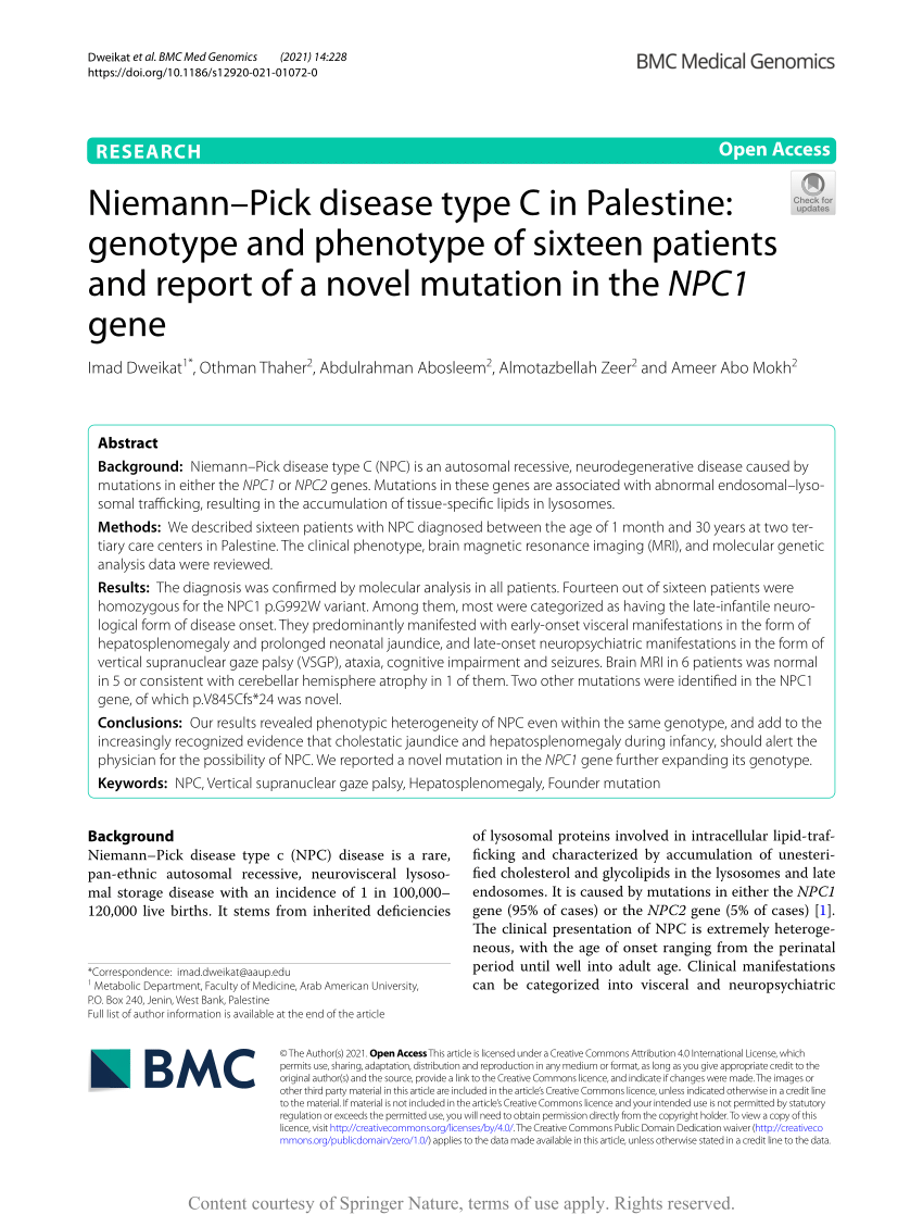 Niemann-Pick disease type C  Orphanet Journal of Rare Diseases