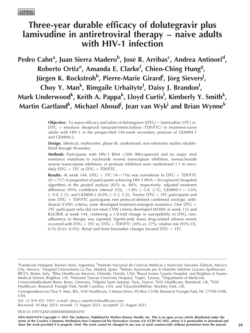 Pdf Three Year Durable Efficacy Of Dolutegravir Plus Lamivudine In Antiretroviral Therapy 