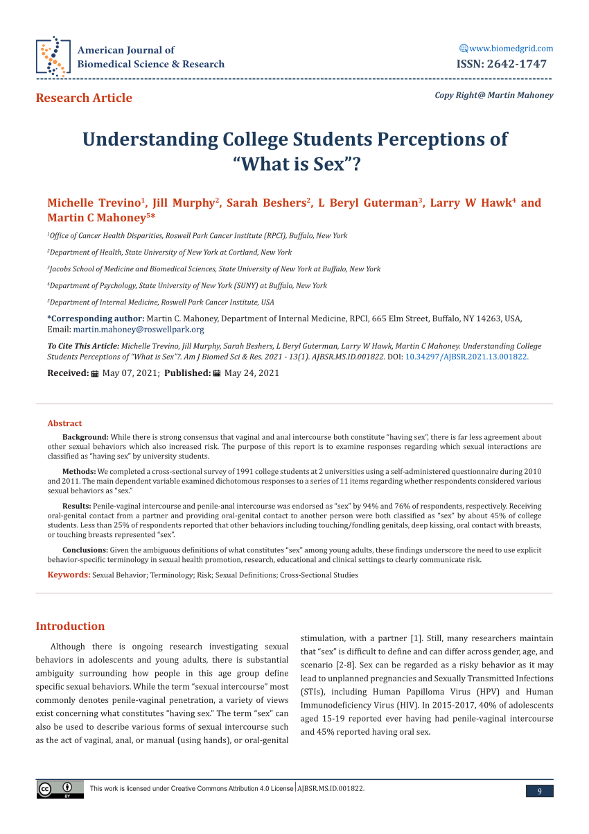 PDF) Understanding College Students Perceptions of “What is Sex”?