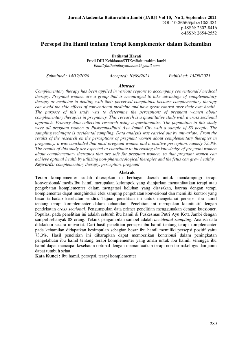 (PDF) Persepsi Ibu Hamil tentang Terapi Komplementer dalam Kehamilan