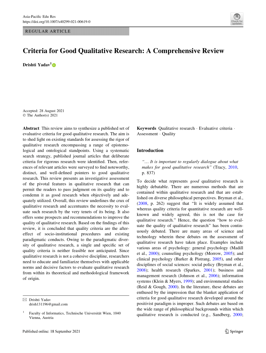 criteria for good qualitative research a comprehensive review