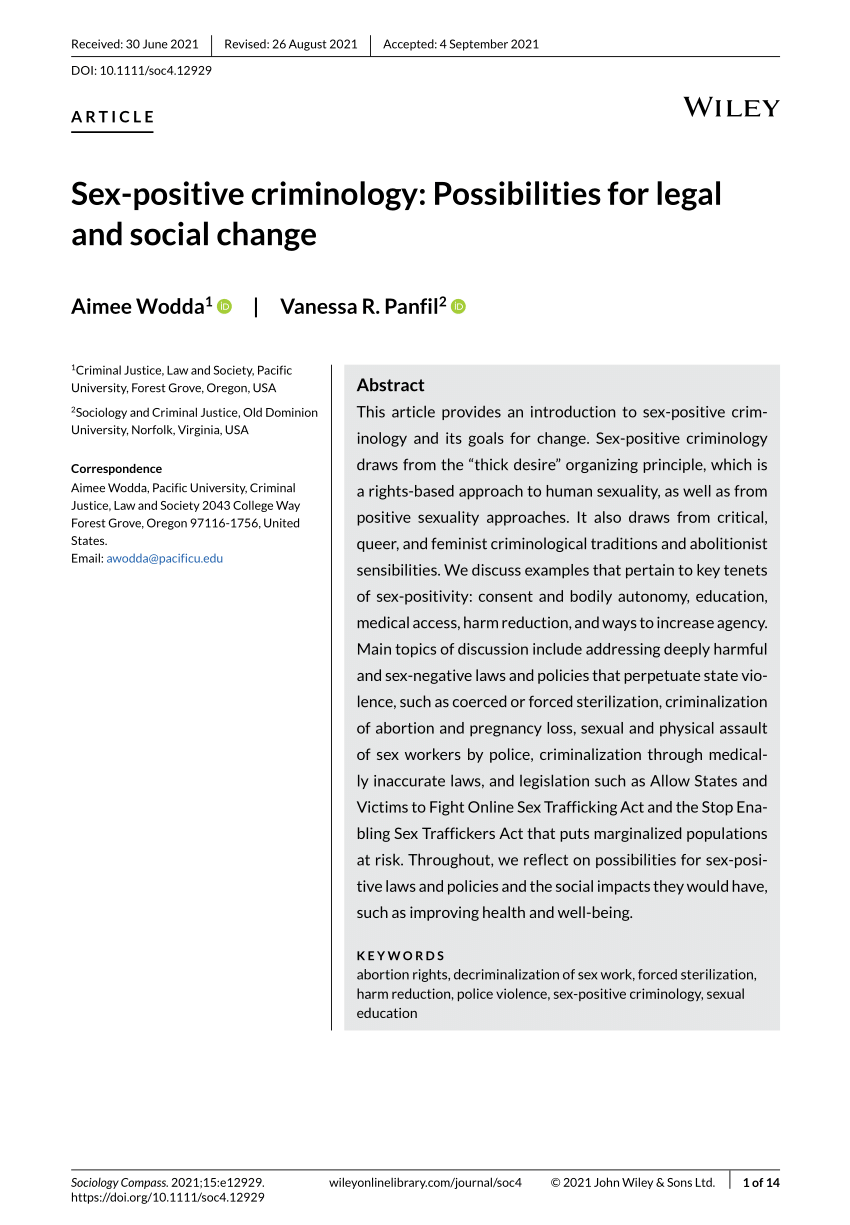 Sex‐positive criminology: Possibilities for legal and social change |  Request PDF