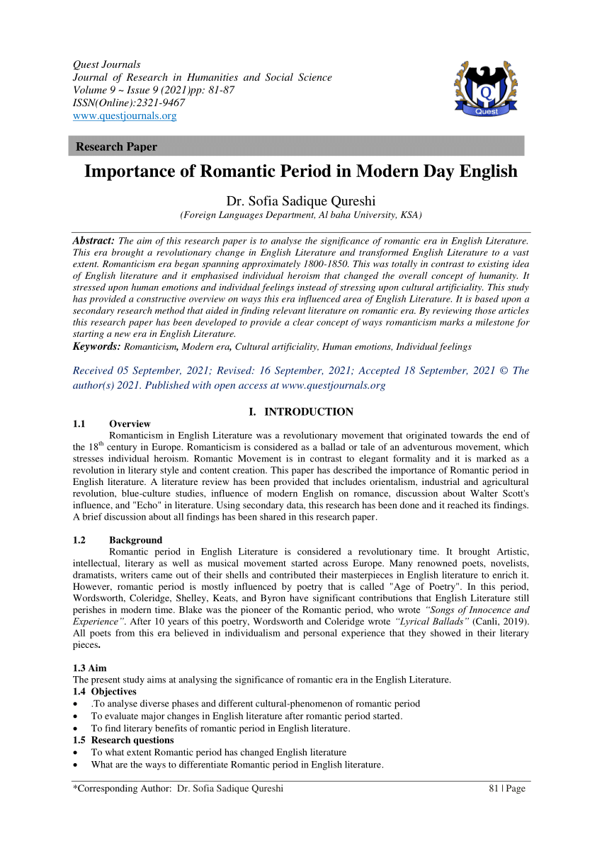 Pdf Importance Of Romantic Period In Modern Day English