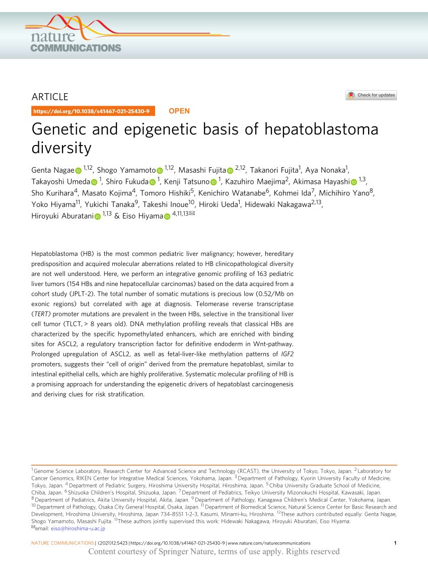 PDF) Genetic and epigenetic basis of hepatoblastoma diversity