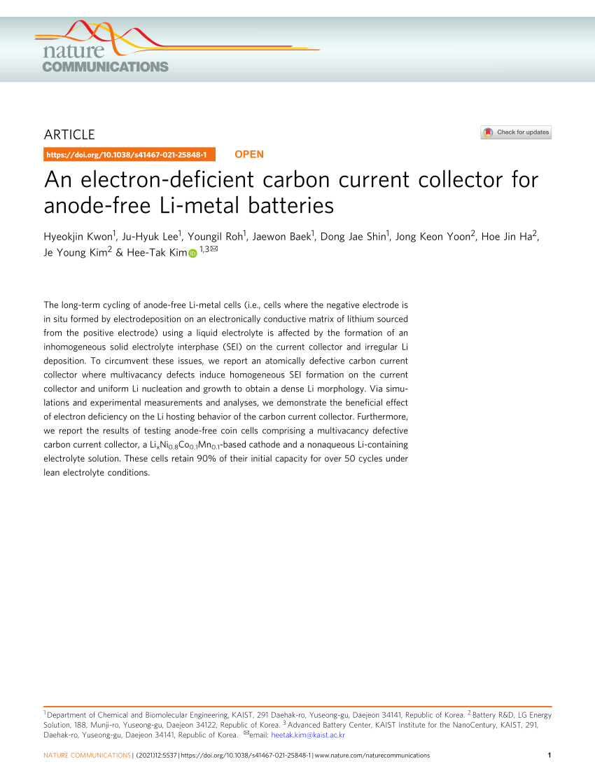 PDF) An electron-deficient carbon current collector for anode-free 