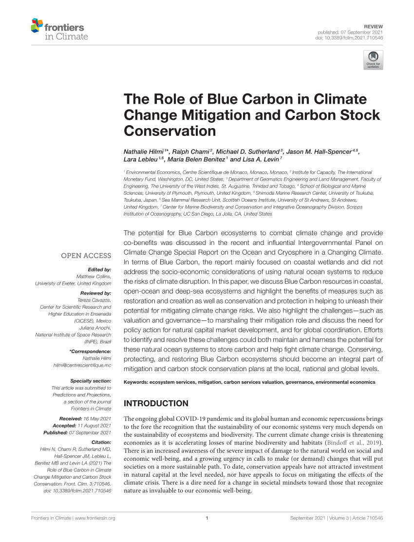Frontiers  Tropical blue carbon: solutions and perspectives for valuations  of carbon sequestration
