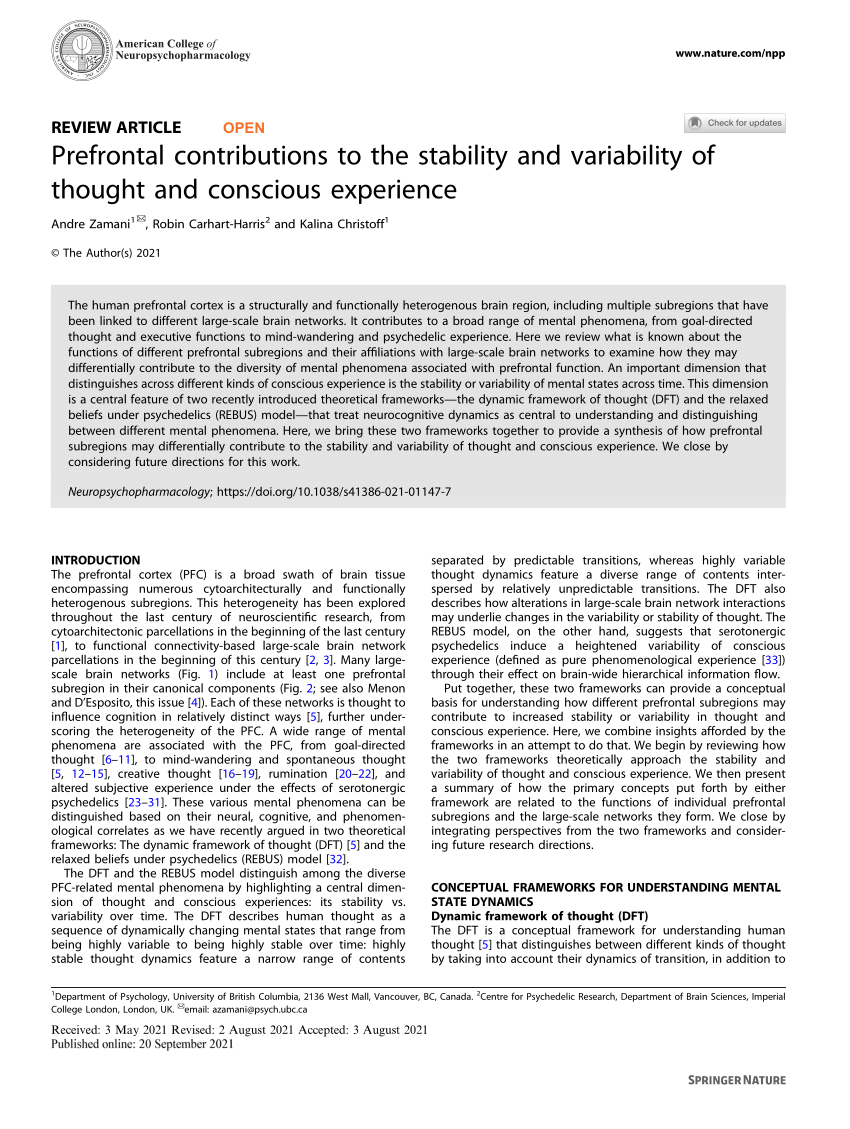 PDF) Prefrontal contributions to the stability and variability of