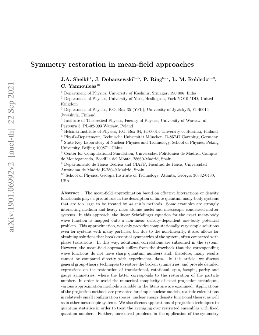 PDF) Symmetry restoration in mean-field approaches
