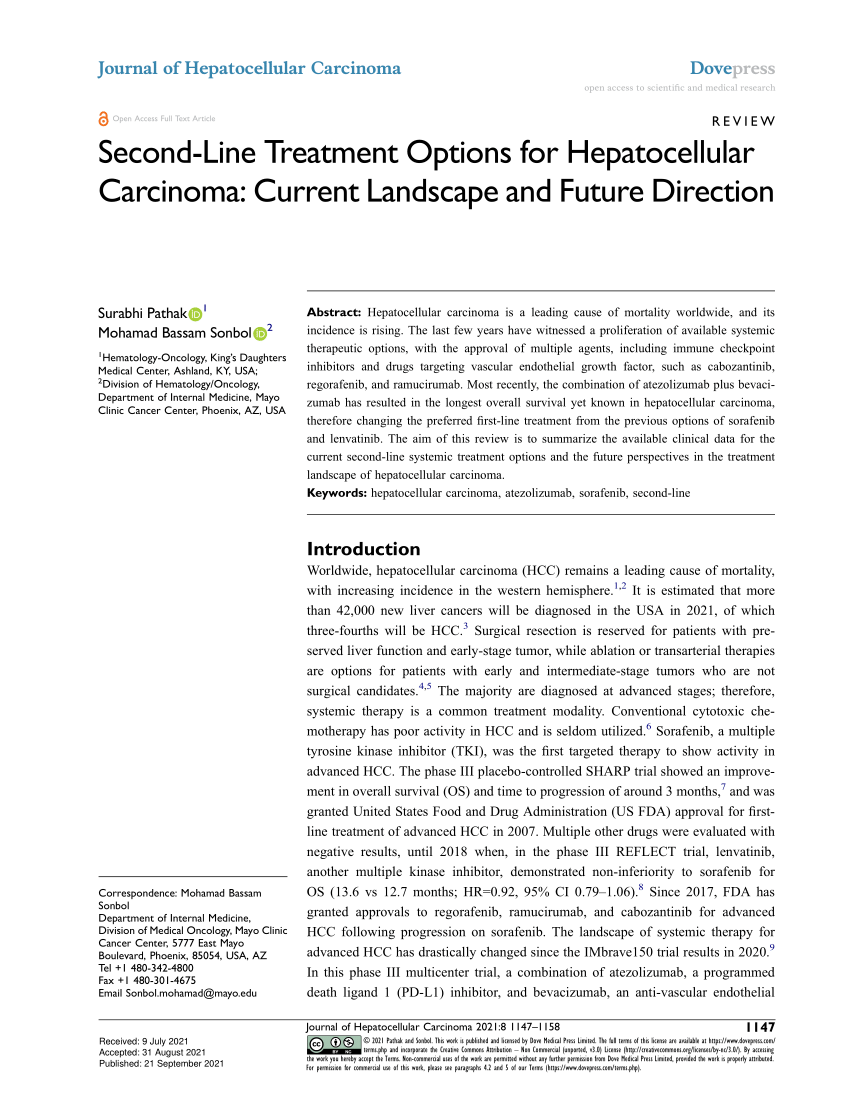 PDF) Second-Line Treatment for Hepatocellular Carcinoma: Current Landscape Future
