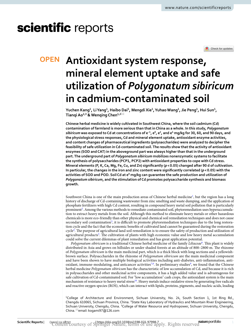 (PDF) Antioxidant system response, mineral element uptake and 