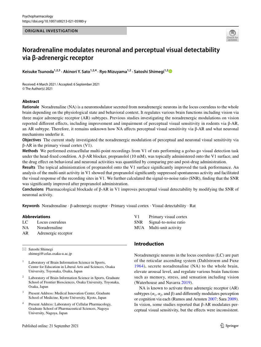 Pdf Noradrenaline Modulates Neuronal And Perceptual Visual