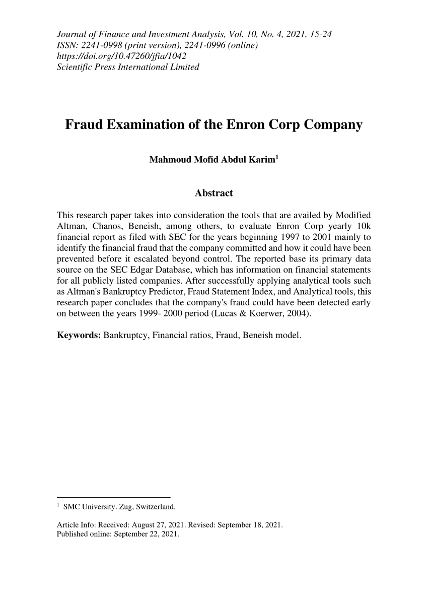 PDF) Fraud Examination of the Enron Corp Company