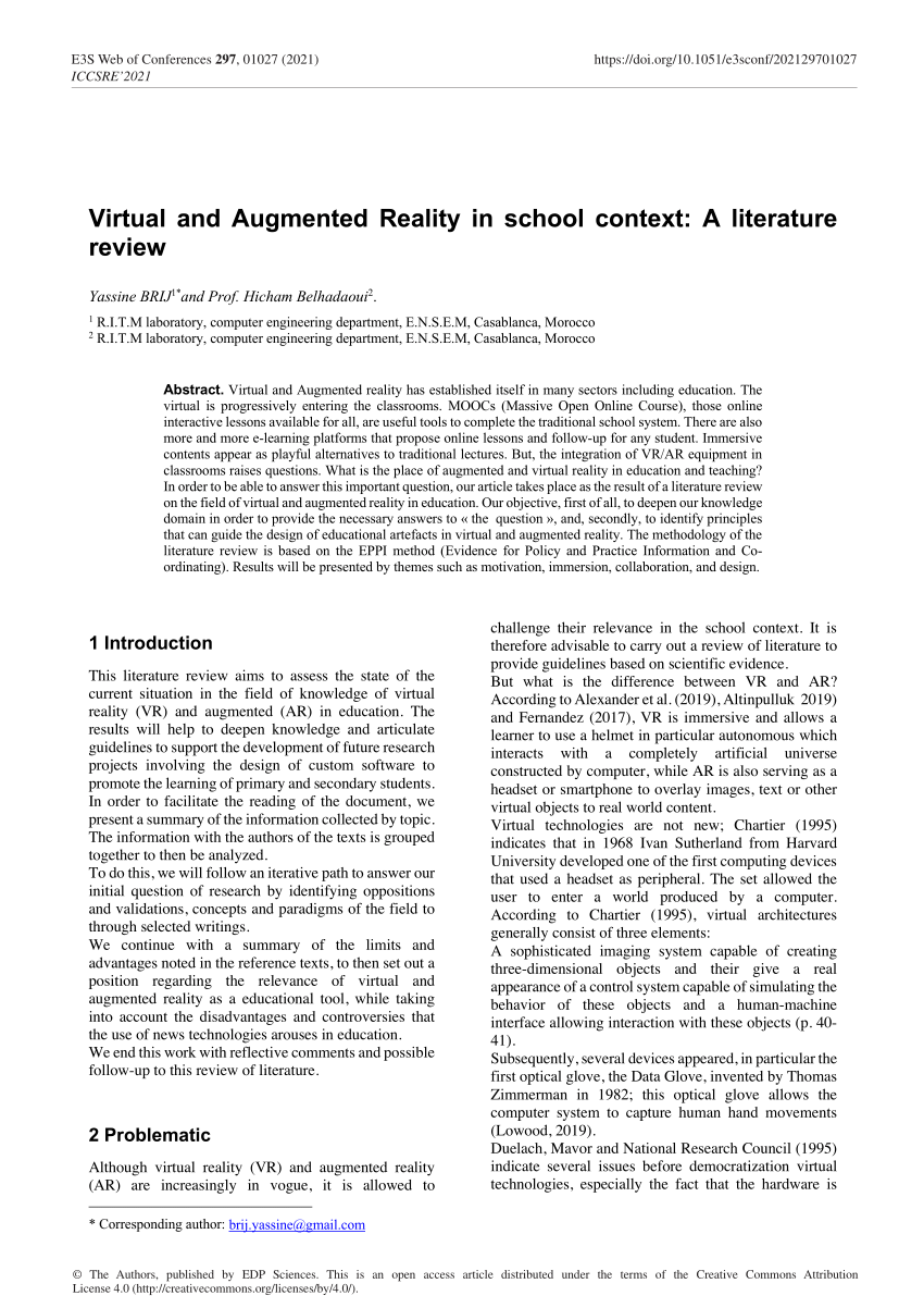 literature review for virtual reality