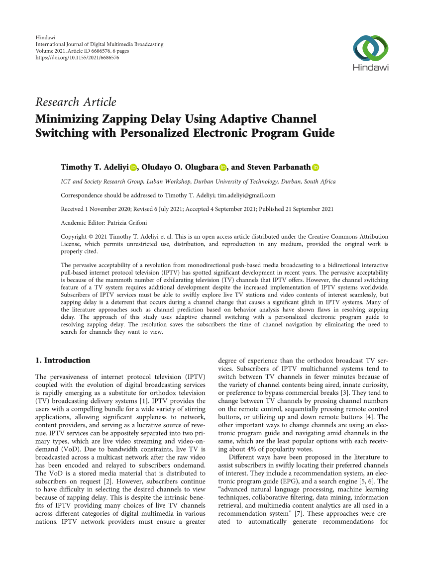 PDF) Minimizing Zapping Delay Using Adaptive Channel Switching with Personalized Electronic Program Guide