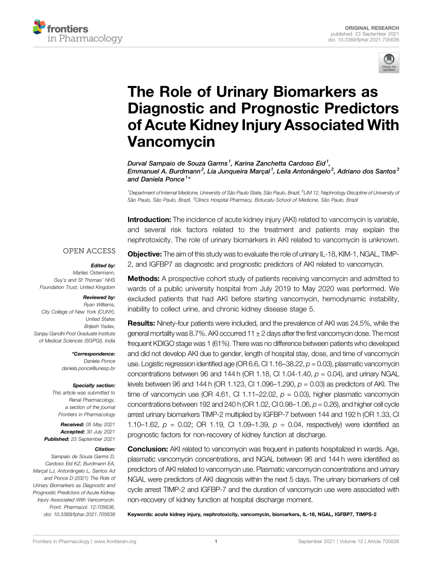 Pdf The Role Of Urinary Biomarkers As Diagnostic And Prognostic