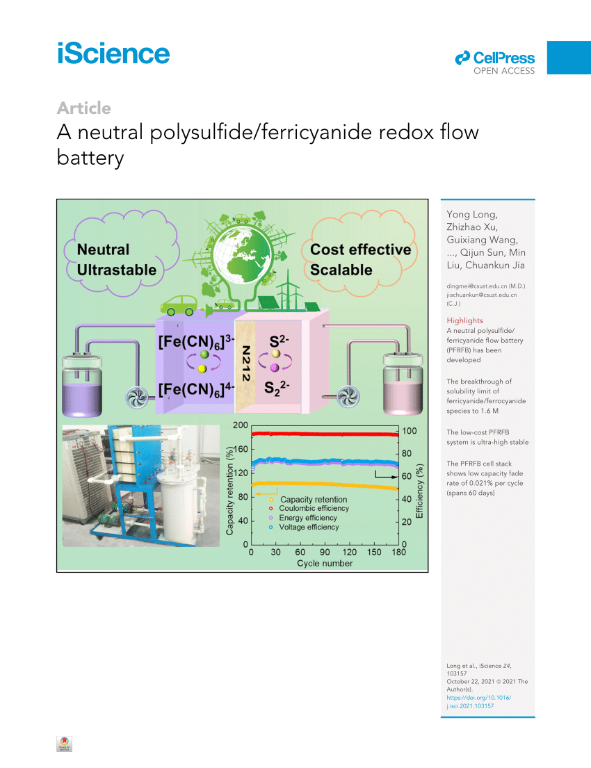 PDF) A neutral polysulfide/ferricyanide redox flow battery